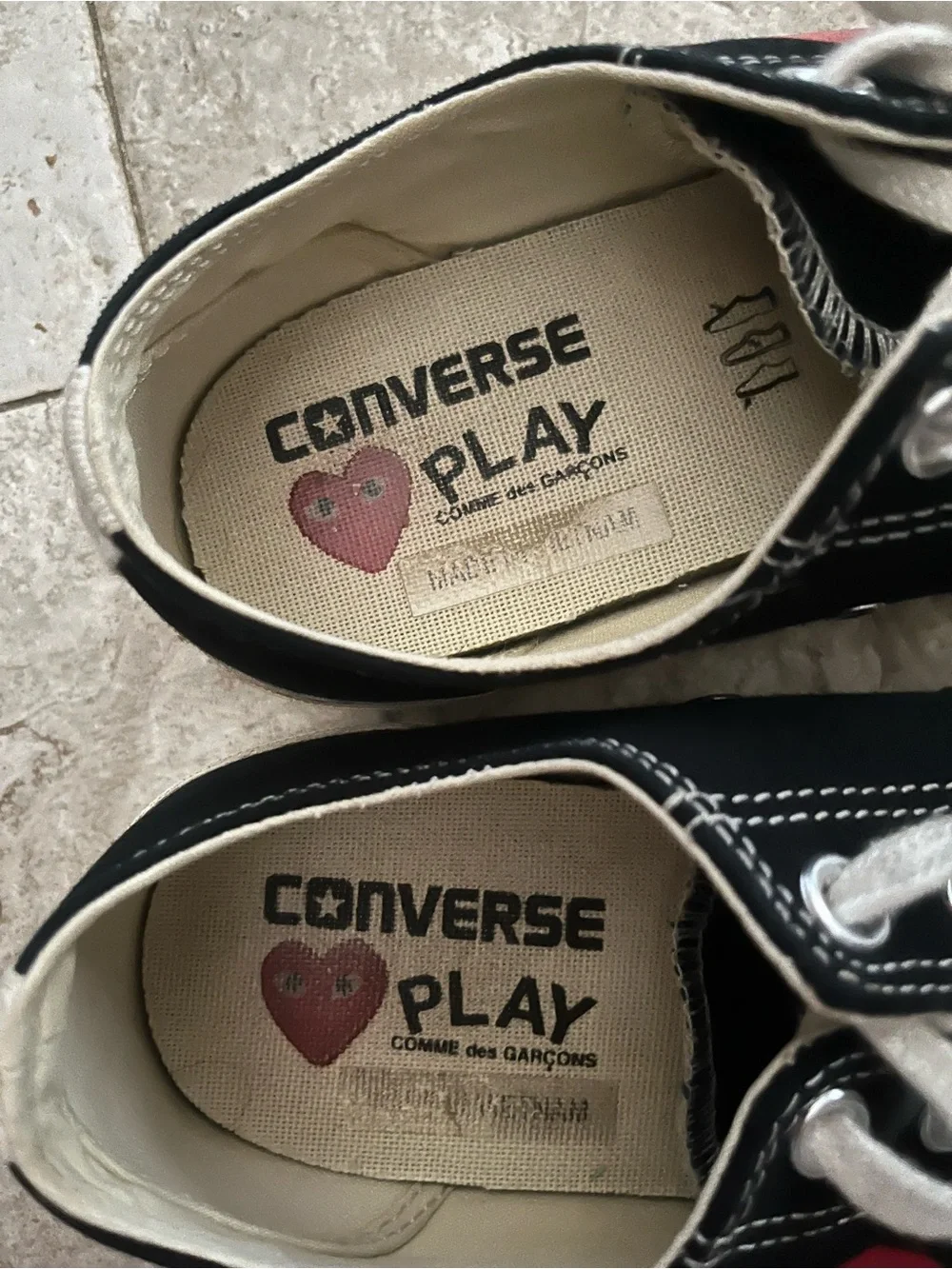 Converse unisex PLAY Black Canvas Low-Top Sneakers with Red Heart